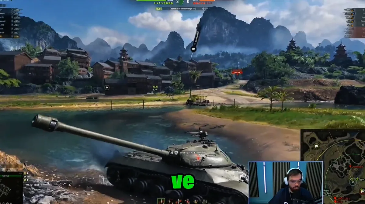 Partida de World of Tanks con un tanque y un creador en un recuadro